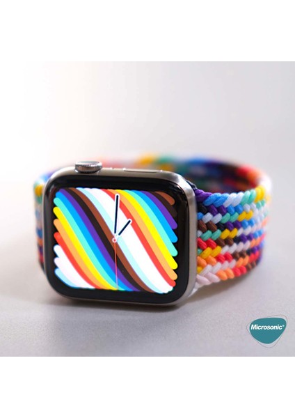 Apple Watch Uyumlu Series 3 38MM Kordon, (Small Size, 127MM) Braided Solo Loop Band Pride Edition