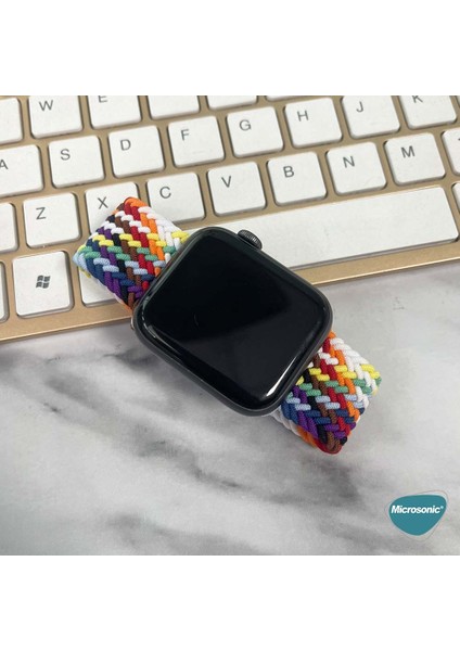 Apple Watch Uyumlu Series 3 38MM Kordon, (Small Size, 127MM) Braided Solo Loop Band Pride Edition