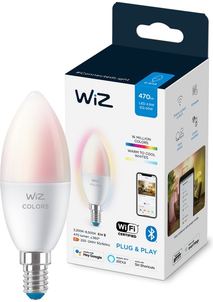 Wiz-Wi-Fi Renkli Ambiyans Akıllı Ampul - 40W - C37 - E14 Ince Duy