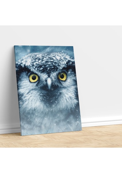 Kış Manzaralı Baykuş Temalı Dikey Dekoratif Kanvas Tablo