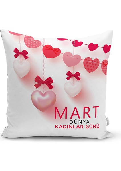 Real Homes Özel Tasarım 8 Mart Kalp Tasarımlı Dijital Baskılı Modern Yastık Kırlent Kılıfı