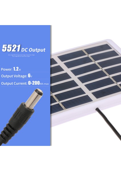 Solar Şarj Cihazı 1.2W / 6V 5521 Dc Çıkışlı 3m Kablo (Yurt Dışından)