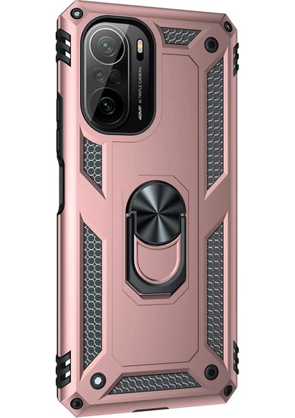 Xiaomi Mi 11I Kılıf Military Ring Holder Rose Gold