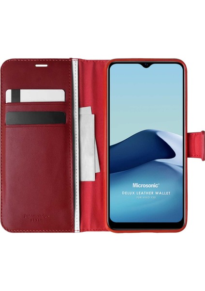 Vivo Y20S Kılıf Delux Leather Wallet Kırmızı
