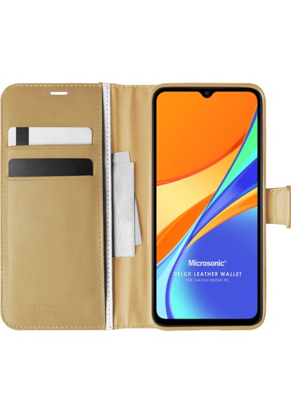 Xiaomi Redmi 9c Kılıf Delux Leather Wallet Gold