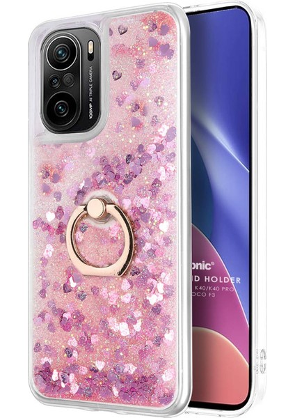 Xiaomi Poco F3 Kılıf Glitter Liquid Holder Pembe