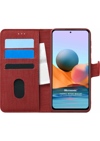 Xiaomi Redmi Note 10 Pro Kılıf Fabric Book Wallet Kırmızı