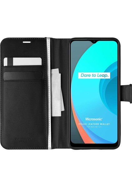Realme C21 Kılıf Delux Leather Wallet Siyah