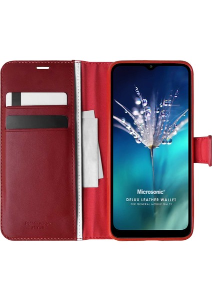 General Mobile Gm 21 Kılıf Delux Leather Wallet Kırmızı fiyatları