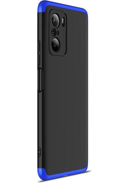 Xiaomi Redmi K40 Kılıf Double Dip 360 Protective Siyah Mavi