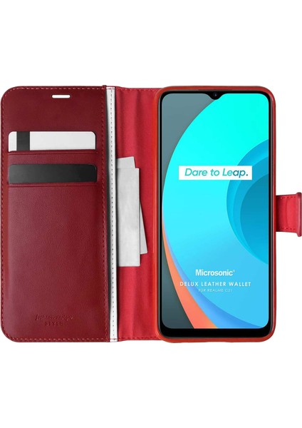 Realme C21 Kılıf Delux Leather Wallet Kırmızı