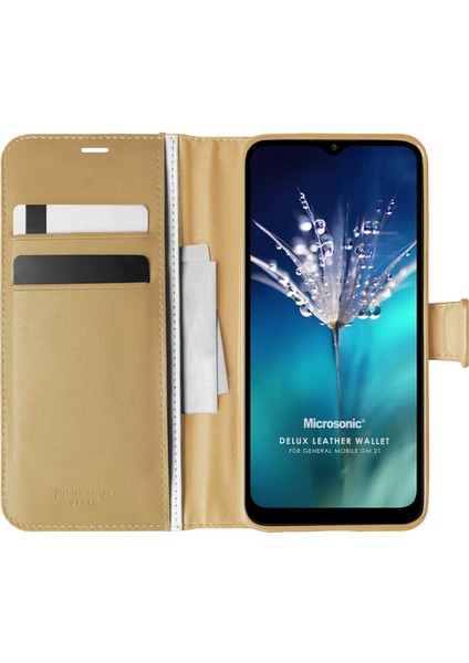General Mobile Gm 21 Kılıf Delux Leather Wallet Gold fiyatları