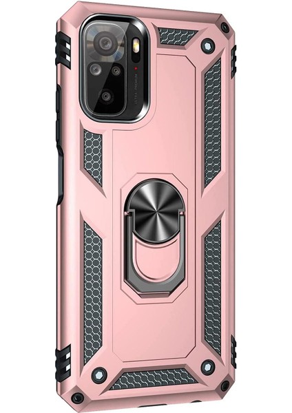 Xiaomi Redmi Note 10 Kılıf Military Ring Holder Rose Gold