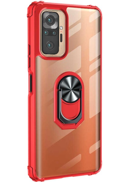 Xiaomi Redmi Note 10 Pro Kılıf Grande Clear Ring Holder Kırmızı
