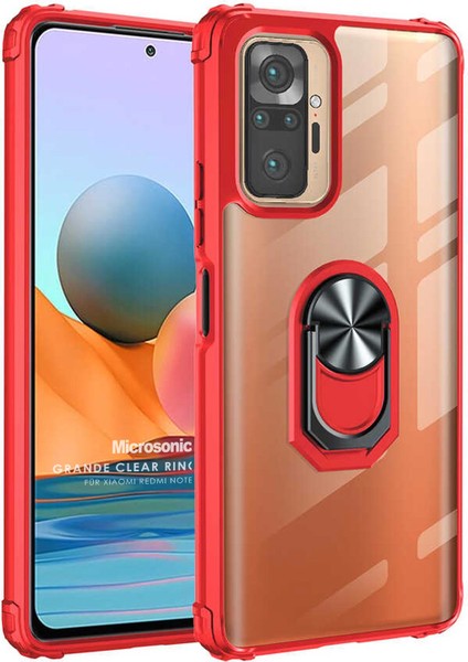 Xiaomi Redmi Note 10 Pro Kılıf Grande Clear Ring Holder Kırmızı