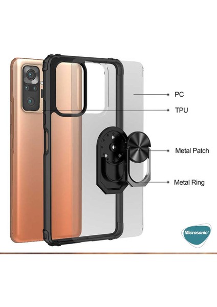 Xiaomi Redmi Note 10 Pro Kılıf Grande Clear Ring Holder Kırmızı