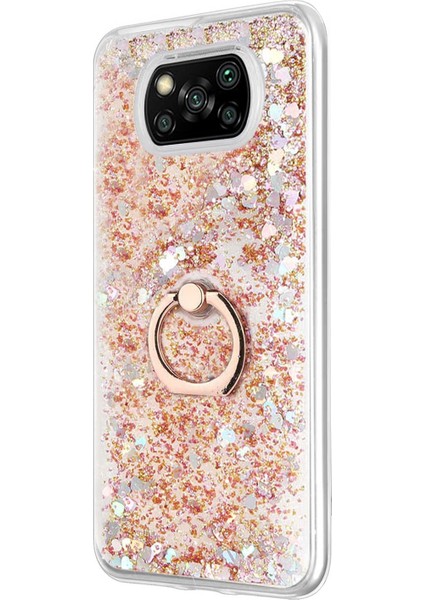 Xiaomi Poco X3 Nfc Kılıf Glitter Liquid Holder Gold
