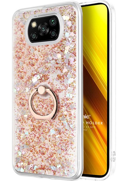 Xiaomi Poco X3 Nfc Kılıf Glitter Liquid Holder Gold
