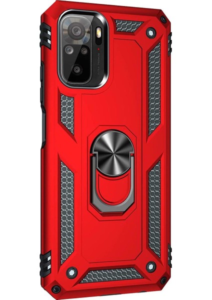 Xiaomi Redmi Note 10S Kılıf Military Ring Holder Kırmızı