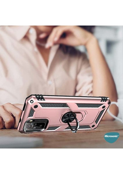 Xiaomi Redmi Note 10S Kılıf Military Ring Holder Kırmızı modelleri