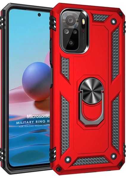 Xiaomi Redmi Note 10 Kılıf Military Ring Holder Kırmızı