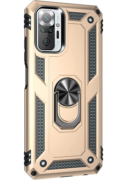 Xiaomi Redmi Note 10 Pro Kılıf Military Ring Holder Gold