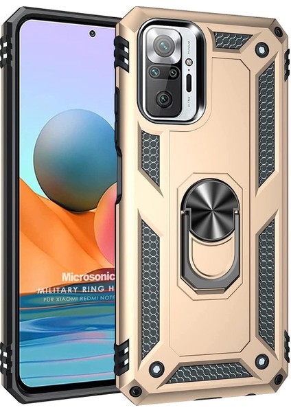 Xiaomi Redmi Note 10 Pro Kılıf Military Ring Holder Gold
