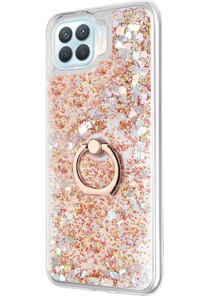 Oppo Reno 4 Lite Kılıf Glitter Liquid Holder Gold