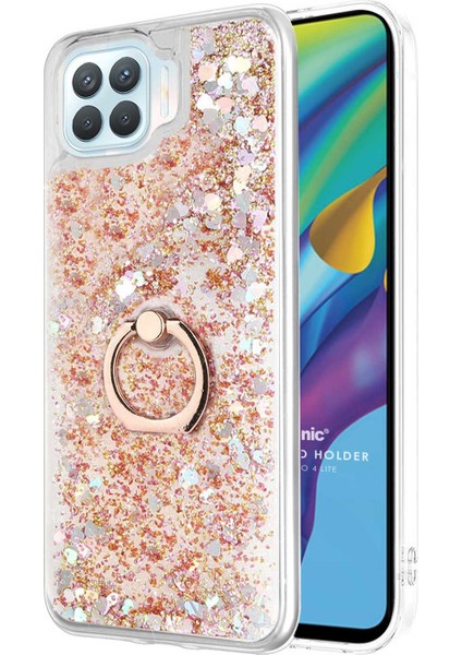 Oppo Reno 4 Lite Kılıf Glitter Liquid Holder Gold