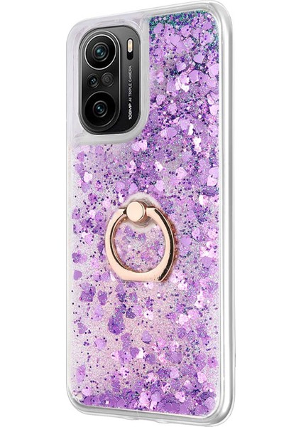 Xiaomi Poco F3 Kılıf Glitter Liquid Holder Mor