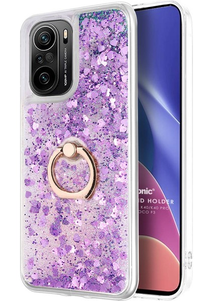 Xiaomi Poco F3 Kılıf Glitter Liquid Holder Mor