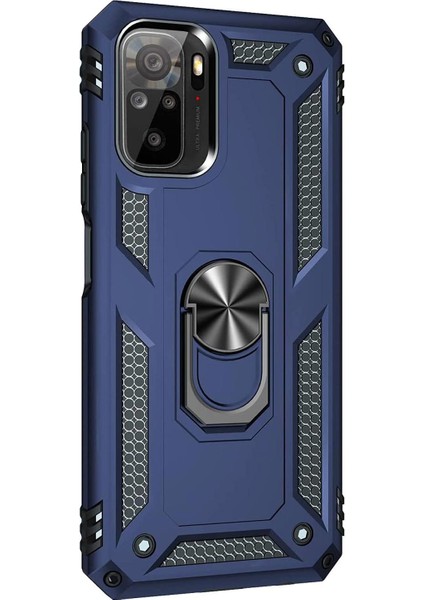 Xiaomi Redmi Note 10 Kılıf Military Ring Holder Lacivert