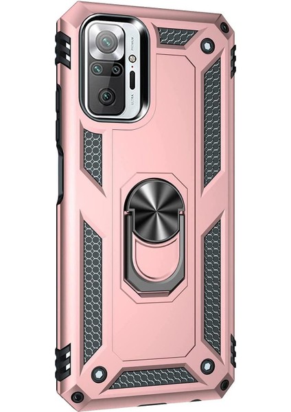 Xiaomi Redmi Note 10 Pro Kılıf Military Ring Holder Rose Gold