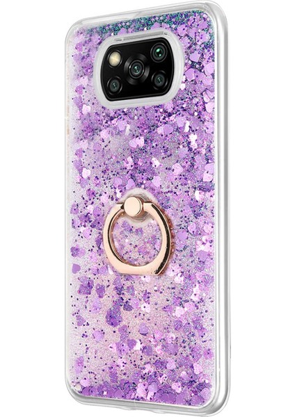 Xiaomi Poco X3 Nfc Kılıf Glitter Liquid Holder Mor