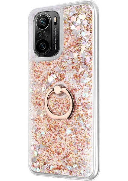 Xiaomi Poco F3 Kılıf Glitter Liquid Holder Gold