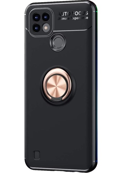 Realme C21 Kılıf Kickstand Ring Holder Siyah Rose
