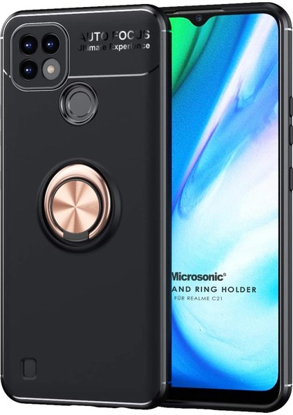 Realme C21 Kılıf Kickstand Ring Holder Siyah Rose