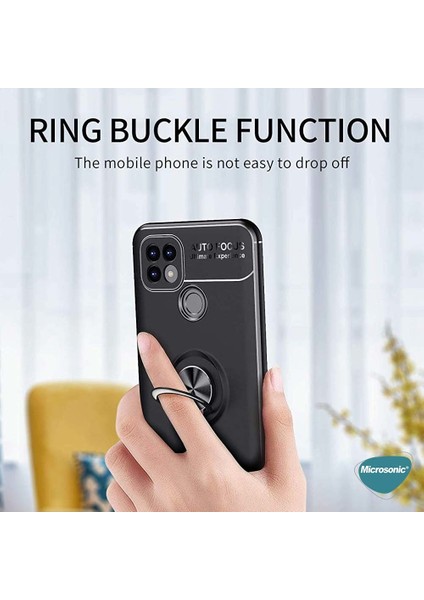 Realme C21 Kılıf Kickstand Ring Holder Siyah Rose