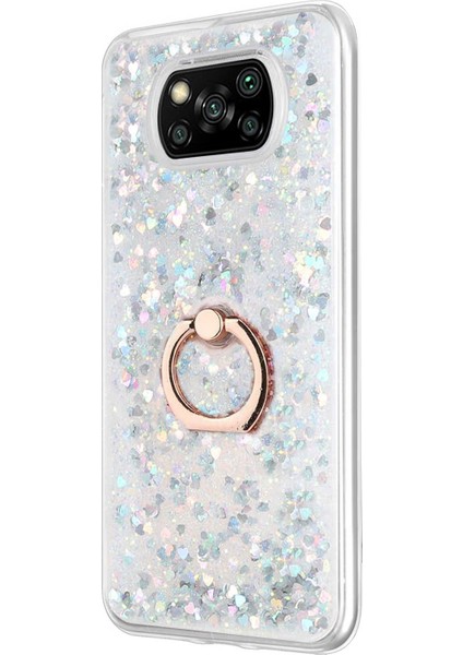 Xiaomi Poco X3 Pro Kılıf Glitter Liquid Holder Gümüş