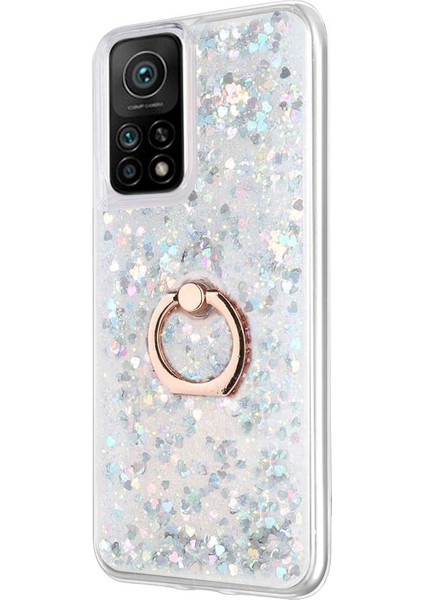 Xiaomi Mi 10T Pro Kılıf Glitter Liquid Holder Gümüş