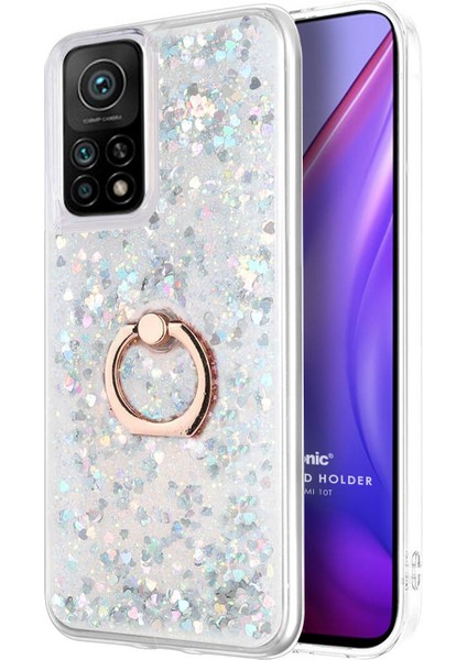 Xiaomi Mi 10T Pro Kılıf Glitter Liquid Holder Gümüş
