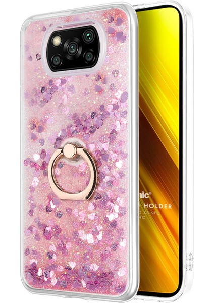 Xiaomi Poco X3 Nfc Kılıf Glitter Liquid Holder Pembe
