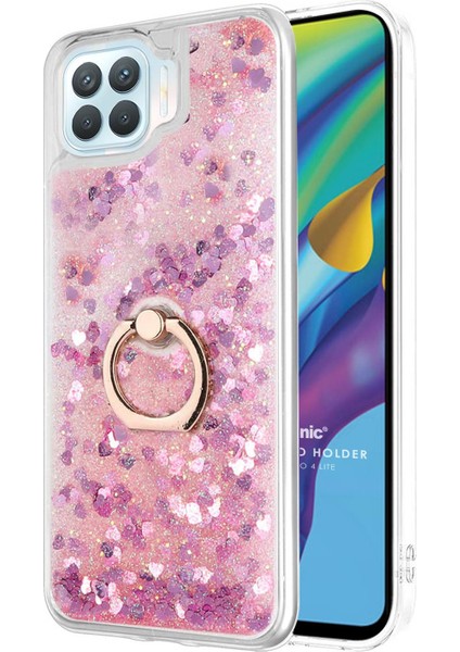 Oppo Reno 4 Lite Kılıf Glitter Liquid Holder Pembe