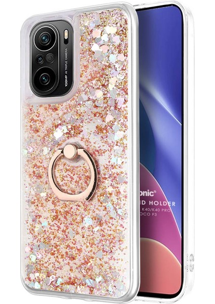 Xiaomi Redmi K40 Pro Kılıf Glitter Liquid Holder Gold