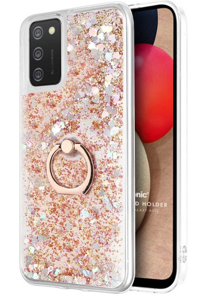 Samsung Galaxy A02S Kılıf Glitter Liquid Holder Gold