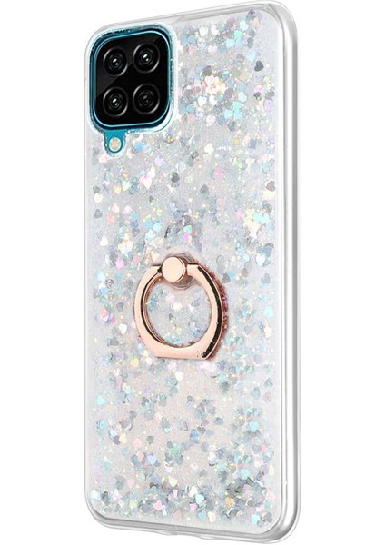 Samsung Galaxy A12 Kılıf Glitter Liquid Holder Gümüş