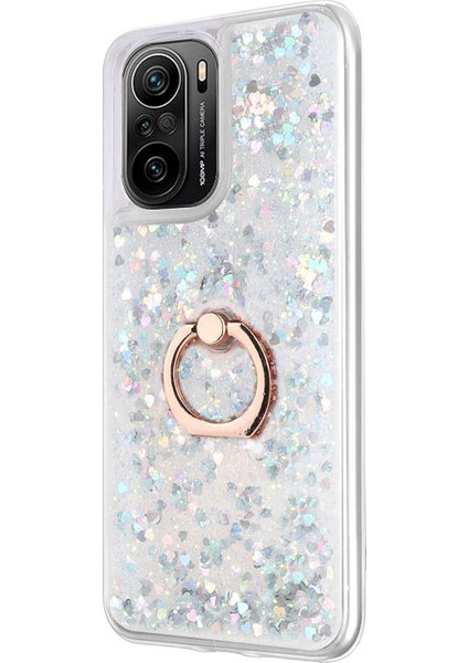 Xiaomi Redmi K40 Pro+ Kılıf Glitter Liquid Holder Gümüş