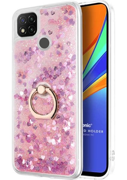 Xiaomi Redmi 9c Kılıf Glitter Liquid Holder Pembe