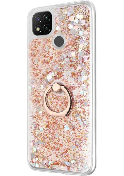 Xiaomi Redmi 9c Kılıf Glitter Liquid Holder Gold