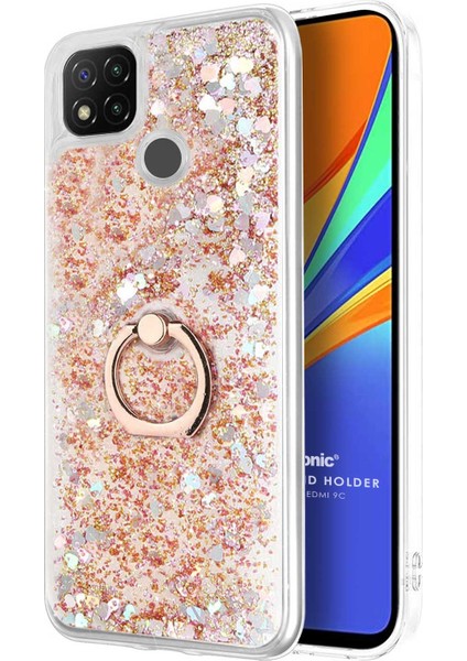 Xiaomi Redmi 9c Kılıf Glitter Liquid Holder Gold